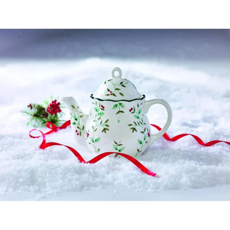 Winterberry Sculpted Ceramic Teapot Dishwasher Safe Elegant Teaware