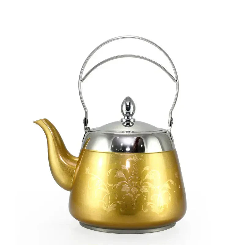 With Tea Filter Stainless Steel Water Kettle Flower Pattern Palace Pot