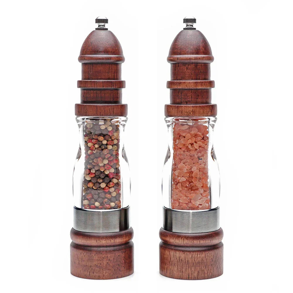 Wooden Salt and Pepper Grinder Set Wood and Acrylic Mills